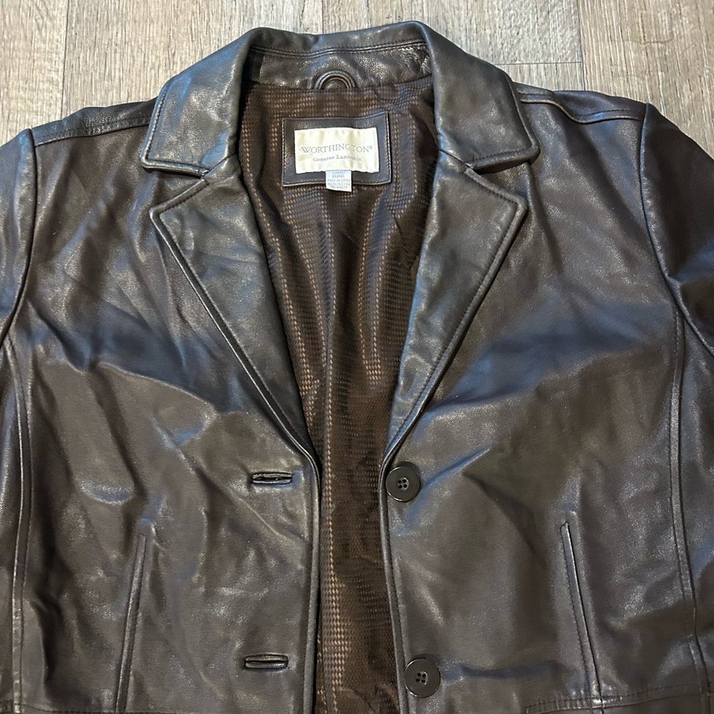 Worthington dark brown genuine leather jacket winter grunge goth - Picture 3 of 11